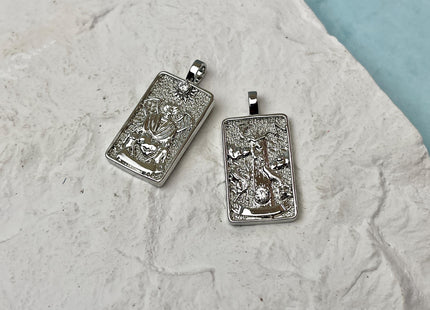 Arcana Tarot Card Charms for Necklace, 18K White Gold Filled Charm Pendant With CZ, Antique Charms for Jewelry Making, One Piece #CR0077