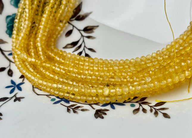 2.5X3.5-4 mm Faceted Rondelle Citrine Gemstone Beads Genuine 15 Inches #4678