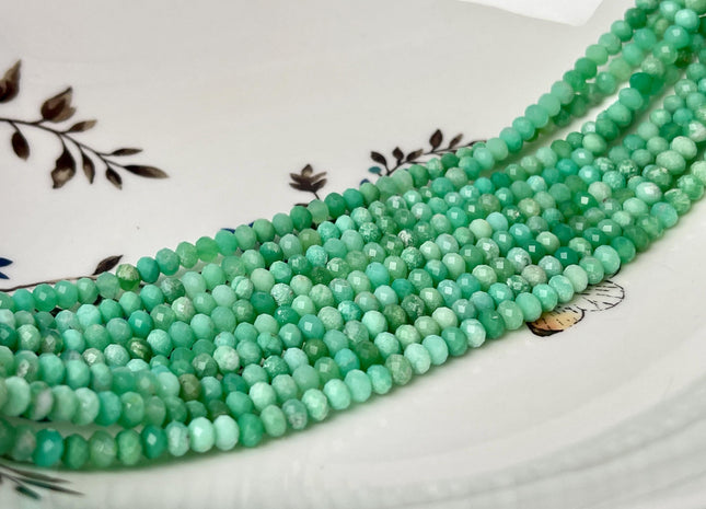 3.5x4.5mm Faceted Rondelle Green Chrysoprase Gemstone Beads 15.5 Inches Strand #4680