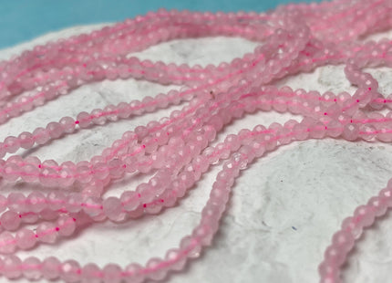 3mm Faceted Round Tiny Rose Quartz Gemstone Beads Pink Rose Quartz Loose Beads 15 Inches Strand #4681