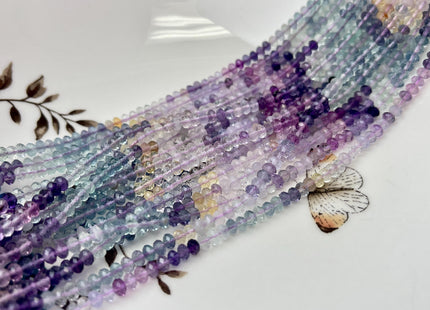 3x4mm Faceted Rondelle Tiny Mixed Purple Yellow and Blue Genuine Fluorite Gemstone Beads 15 Inches Strand #4682