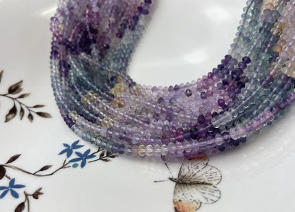 3x4mm Faceted Rondelle Tiny Mixed Purple Yellow and Blue Genuine Fluorite Gemstone Beads 15 Inches Strand #4682