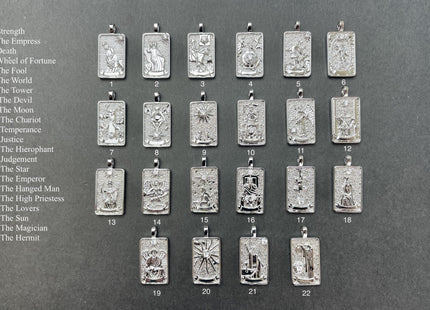 Arcana Tarot Card Charms for Necklace, 18K White Gold Filled Charm Pendant With CZ, Antique Charms for Jewelry Making, One Piece #CR0077