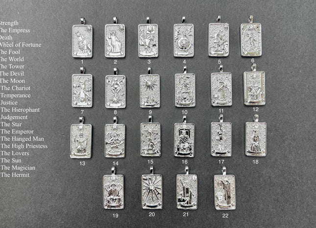 Arcana Tarot Card Charms for Necklace, 18K White Gold Filled Charm Pendant With CZ, Antique Charms for Jewelry Making, One Piece #CR0077