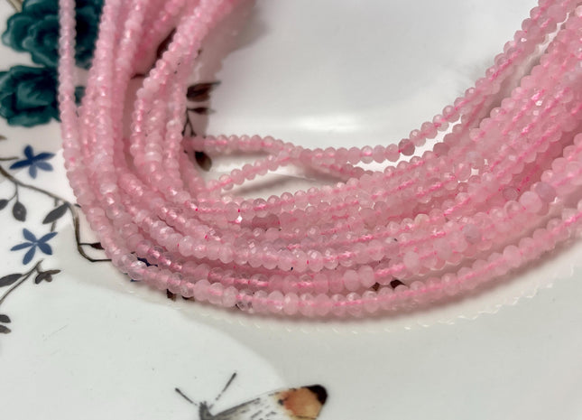 WHOLESALE 3x4mm 4x6mm AAA Natural Color Faceted Rondelle Rose Quartz Gemstone Beads Natural Pink Micro Faceted Rose Quartz # 2242