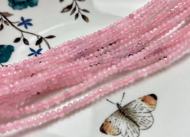 WHOLESALE 3x4mm 4x6mm AAA Natural Color Faceted Rondelle Rose Quartz Gemstone Beads Natural Pink Micro Faceted Rose Quartz #2242