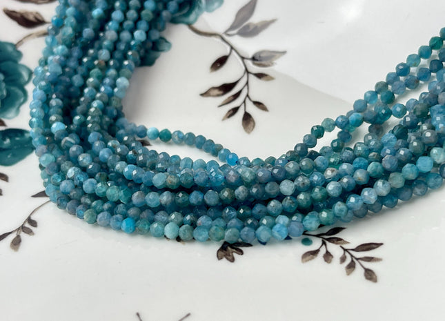 3 mm AAA Micro Faceted Round Apatite Gemstone Beads Top Quality Blue Apatite Faceted Gemstone Loose Beads #2342