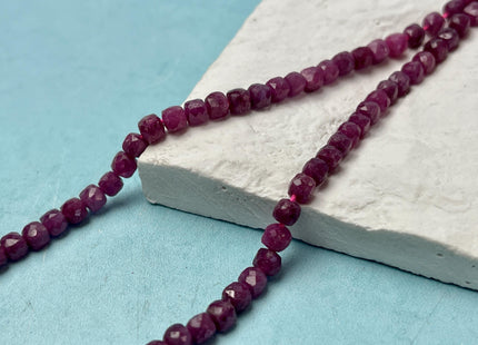 2-2.5mm 4-4.5mm Micro Faceted Cube Dice Square Shape Pink Ruby Tiny Gemstone Beads 15.5 Inches #4519