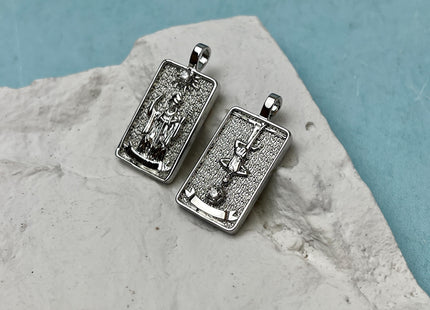 Arcana Tarot Card Charms for Necklace, 18K White Gold Filled Charm Pendant With CZ, Antique Charms for Jewelry Making, One Piece #CR0077