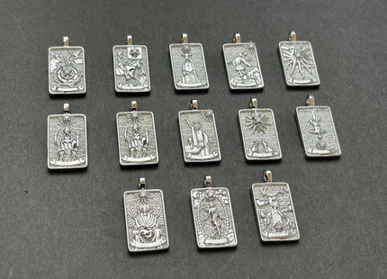 Arcana Tarot Card Charms for Necklace, 18K White Gold Filled Charm Pendant With CZ, Antique Charms for Jewelry Making, One Piece #CR0077