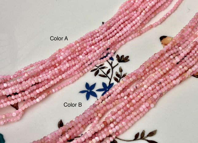 2 mm 3 mm Tiny Natural Pink Opal Gemstone Beads Faceted Round Shape 15.5 Inches Stand #4677