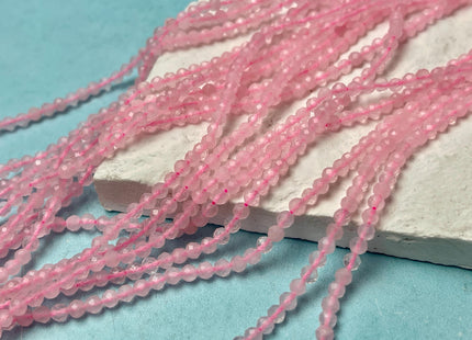 3mm Faceted Round Tiny Rose Quartz Gemstone Beads Pink Rose Quartz Loose Beads 15 Inches Strand #4681