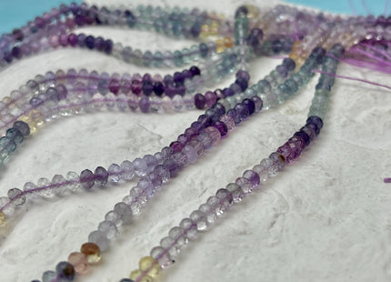 3x4mm Faceted Rondelle Tiny Mixed Purple Yellow and Blue Genuine Fluorite Gemstone Beads 15 Inches Strand #4682