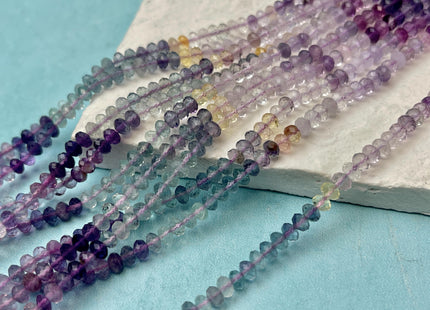 3x4mm Faceted Rondelle Tiny Mixed Purple Yellow and Blue Genuine Fluorite Gemstone Beads 15 Inches Strand #4682