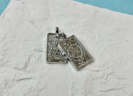 Arcana Tarot Card Charms for Necklace, 18K White Gold Filled Charm Pendant With CZ, Antique Charms for Jewelry Making, One Piece #CR0077