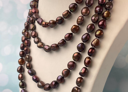 8-9x10-11 mm 40/54/64 Inches Hand Knotted Brown Color Rice Nugget Freshwater Pearl Necklaces #P2912