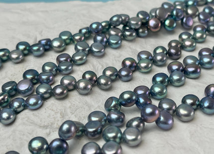6.5-7 mm AAA Blue Peacock Round Button Freshwater Pearl Beads Genuine Top Drilled Button Freshwater Pearls #P2914