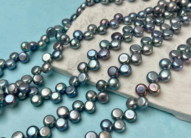 6.5-7 mm AAA Blue Peacock Round Button Freshwater Pearl Beads Genuine Top Drilled Button Freshwater Pearls #P2914