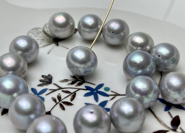 ONE Piece Rare AAA 12-13 mm Top Quality High Luster Half Drilled Gray Color Edison Freshwater Pearls Genuine Cultured Edison Pearl #P2915