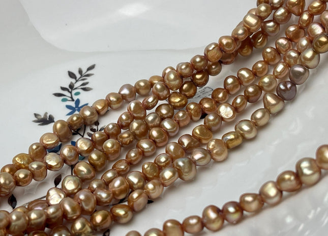 7-8 mm AA Large Hole Freshwater Pearl Potato Nugget Hole Size 1.2 mm Genuine Dark Champagne Large Hole Pearls #P2918