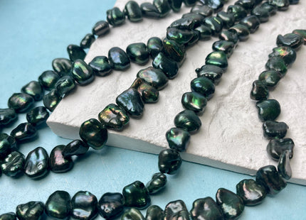 11-16 mm AA Dark Forest Green Color Biwa Keshi Nugget Freshwater Pearl Beads Center Drilled Genuine Freshwater Keshi Nugget Pearls #P2922