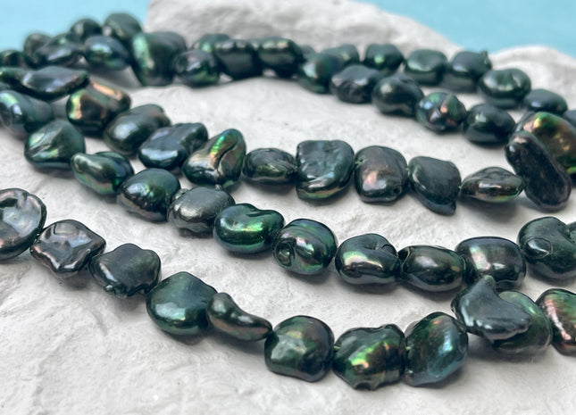 13-16 mm AA Dark Forest Green Color Biwa Keshi Nugget Freshwater Pearl Beads Center Drilled Genuine Freshwater Keshi Nugget Pearls #P2922