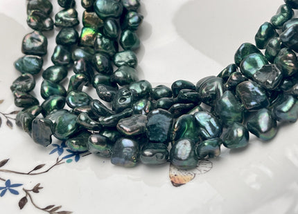 11-16 mm AA Dark Forest Green Color Biwa Keshi Nugget Freshwater Pearl Beads Center Drilled Genuine Freshwater Keshi Nugget Pearls #P2922
