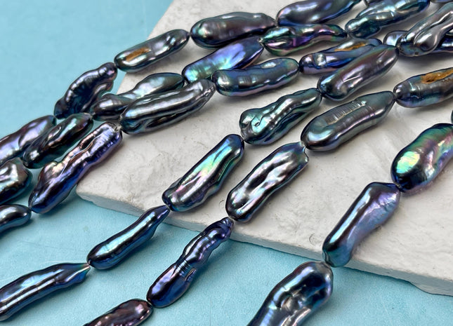 8-9x18-25 mm AA Rainbow Peacock Biwa Stick Freshwater Pearl Beads Genuine Super High Luster Unique Peacock Pearls #P2923