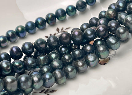 9-10 mm Dark Green Peacock Color Off Round Freshwater Pearl Beads Genuine Freshwater Pearl 44 Beads #P2927