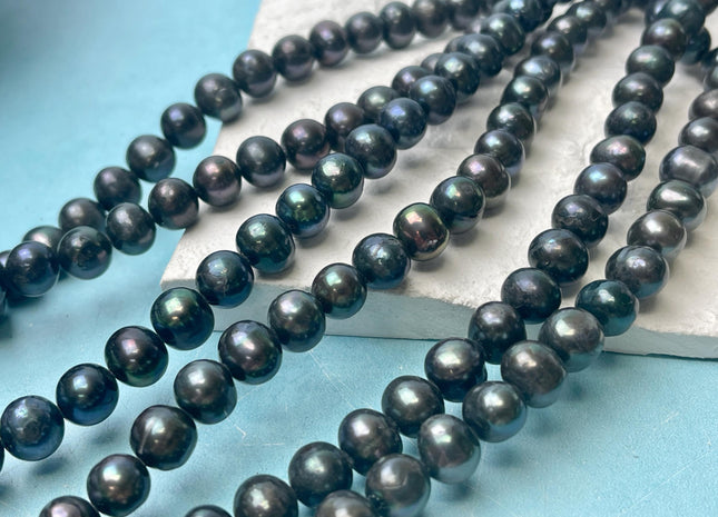 9-10 mm Dark Green Peacock Color Off Round Freshwater Pearl Beads Genuine Freshwater Pearl 44 Beads #P2927