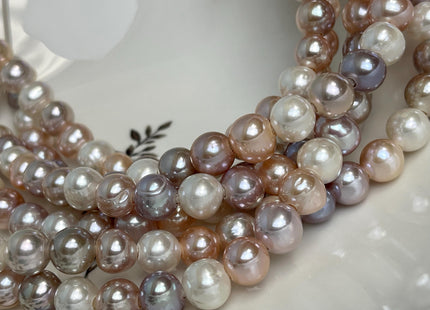 9-10 mm AAA Half Strand Extra Shiny Large Hole Natural Mixed White Mauve Pink Potato Freshwater Pearl Hole Size 1.2mm 2.1mm 23 Beads #P2924
