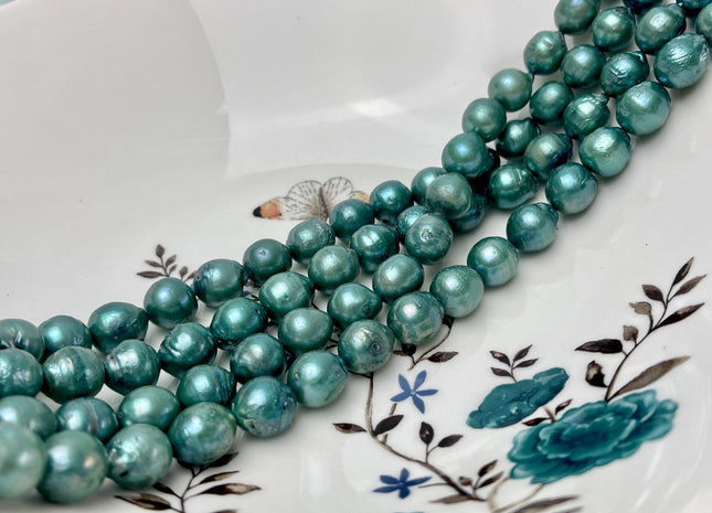 10-11x12-13 mm or 11-12x13-14 mm Teal Green Color Baroque Freshwater Pearls Genuine Baroque Pearl Beads B Grade #P2932