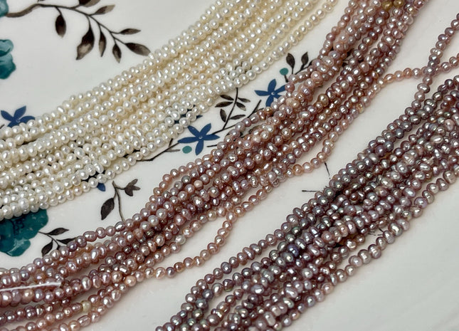 2-2.5 mm AA Natural White OR Mauve Pink Tiny Potato Pearl Genuine Freshwater Seed Pearl Beads #P2928