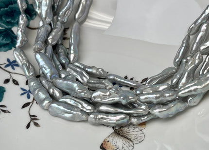 8-9x18-25 mm AAA Gray Biwa Stick Freshwater Pearl Beads Genuine Super High Luster Unique Keshi Pearls #P2926