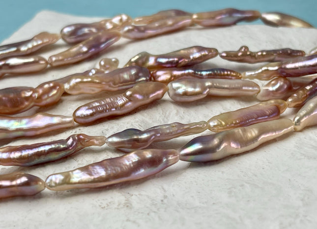 6.5-7x25-30 mm AAAA Natural Mauve Pink Biwa Stick Freshwater Pearl Beads Genuine Super High Luster Unique Keshi Stick Pearls #P2936