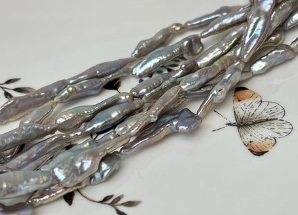 6-7x23-26 mm AAA Pinkish Gray Biwa Stick Freshwater Pearl Beads Genuine Super High Luster Unique Keshi Pearls #P2939