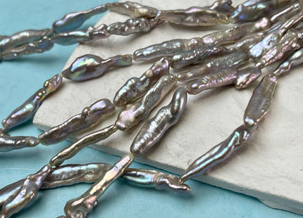 6-7x23-26 mm AAA Pinkish Gray Biwa Stick Freshwater Pearl Beads Genuine Super High Luster Unique Keshi Pearls #P2939