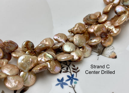 12 mm Champagne/Green Top Drilled Coin Freshwater Pearl Beads Genuine Freshwater Coin Pearl Beads #P2940
