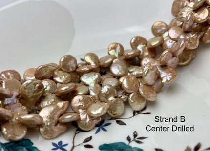 12 mm Champagne/Green Top Drilled Coin Freshwater Pearl Beads Genuine Freshwater Coin Pearl Beads #P2940