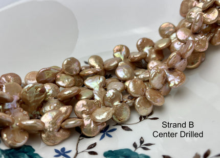 12 mm Champagne/Green Top Drilled Coin Freshwater Pearl Beads Genuine Freshwater Coin Pearl Beads #P2940