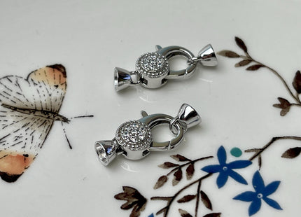 8x16 mm 925 Sterling Silver Lobster Clasp With Cubic Zirconia & Connecting End Caps Genuine Sterling Silver Findings Clasp With Cap #10326