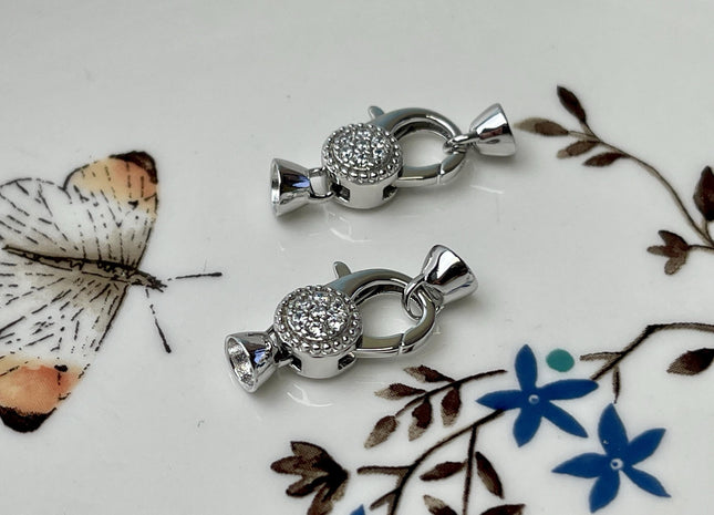 8x16 mm 925 Sterling Silver Lobster Clasp With Cubic Zirconia & Connecting End Caps Genuine Sterling Silver Findings Clasp With Cap #10326
