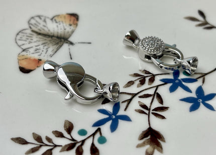 8x16 mm 925 Sterling Silver Lobster Clasp With Cubic Zirconia & Connecting End Caps Genuine Sterling Silver Findings Clasp With Cap #10326