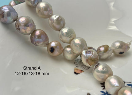 One-Of-A-Kind 12-17x12-19 mm Large Hole Baroque Freshwater Pearl Beads 2.2mm Hole Genuine Natural Mauve Pink and White Baroque Pearls #P2944