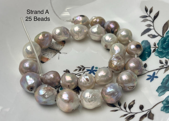 One-Of-A-Kind 12-17x12-19 mm Large Hole Baroque Freshwater Pearl Beads 2.2mm Hole Genuine Natural Mauve Pink and White Baroque Pearls #P2944