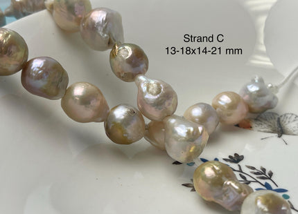 One-Of-A-Kind 12-21 mm AAA Large Hole Natural Mauve Pink Baroque Pearl Beads 2.2 mm Hole Natural Edison Pearl With Iridescent Color #P2946