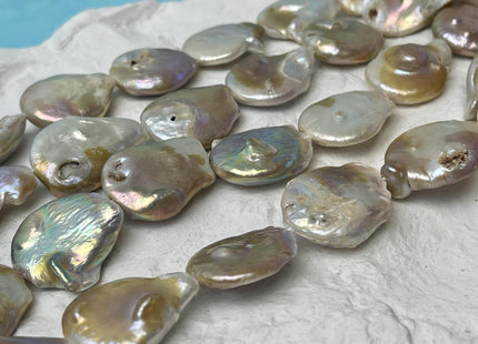 20-24 mm Natural Mauve Pink White Seaweed Large Coin Freshwater Pearls Genuine Large Coin Pearl Beads 15-16 Beads C Grade #P2947