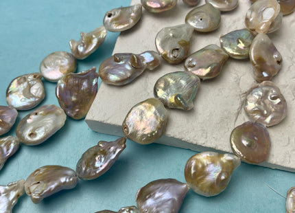 20-24 mm Natural Mauve Pink White Seaweed Large Coin Freshwater Pearls Genuine Large Coin Pearl Beads 15-16 Beads C Grade #P2947