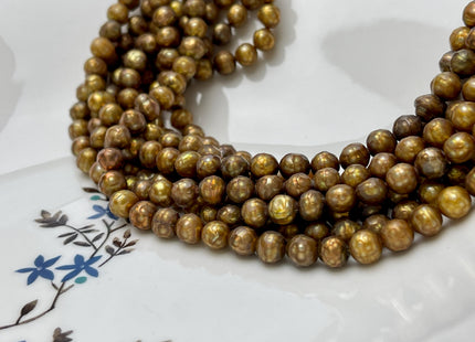 6-7 mm AA Dark Champagne Brown Color Rare Faceted Off Round Freshwater Pearl Beads #P2948