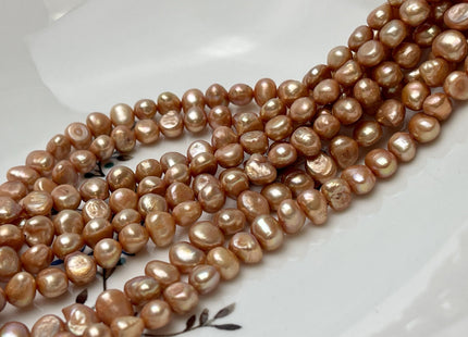 7-8 mm AA Orange Champagne Color Nugget Shape Freshwater Pearl Beads Genuine High Luster Freshwater Pearls 60-67 Beads #P2949